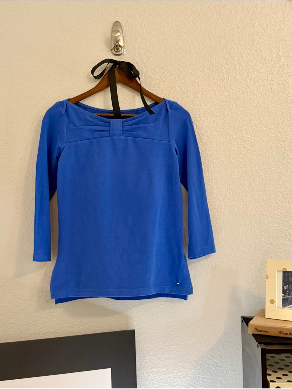 Kate Spade New York Blue Bow Neck 3/4 Sleeve Knit Top Women’s Small